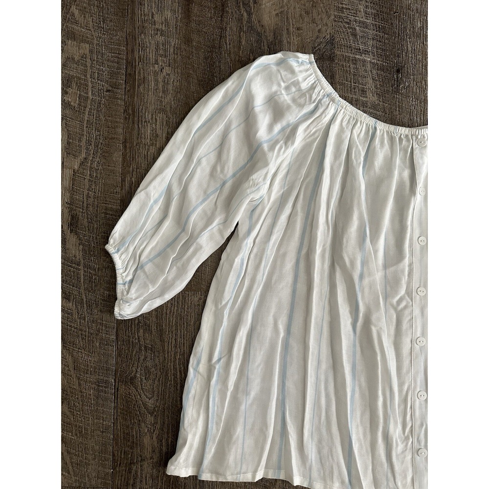 Faithfull The Brand Blouse White Blue Stripes 3/4 Sleeves Size M Handmade - Picture 6 of 11